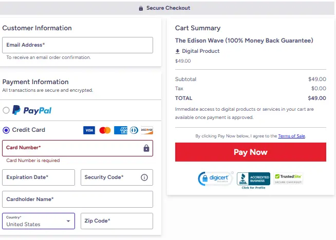Edison Wave - Secure Checkout Page